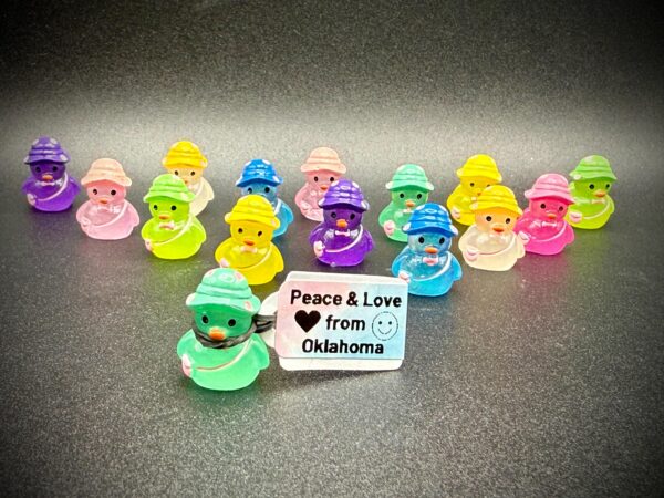 Mini Glow-in-the-Dark Festival Duck – Bright Color, Hat & Bag – Party Favor w/ Custom Tag, Magnet or Suction Cup; Festival, Concert, Cruise