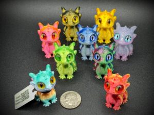 Bright Bold Mini Iridescent & Gradient Dragons with Custom Tag, Magnet or Suction Cup Base – Colorful, Cruise, Party Favor, Magical