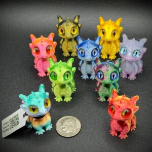 Bright Bold Mini Iridescent & Gradient Dragons with Custom Tag, Magnet or Suction Cup Base – Colorful, Cruise, Party Favor, Magical