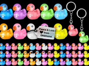 Mini Glow-in-the-Dark “Jesus Loves You” Duck Keychain – Bright Colors – Religious Favor, Christian Stocking Stuffer, Cruise, Sunday School