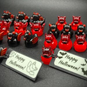 Mini Halloween Ducks – Devils and Dragons – Glow in the Dark - Custom Tags, Optional Magnet or Suction Cup Base – Perfect for Spooky Season