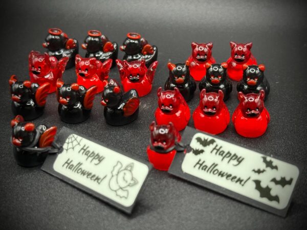 Mini Halloween Ducks – Devils and Dragons – Glow in the Dark - Custom Tags, Optional Magnet or Suction Cup Base – Perfect for Spooky Season