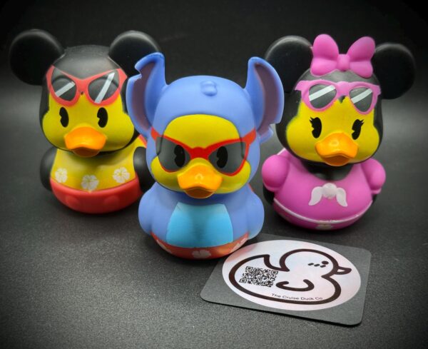LIMITED EDITION Summer Disney Ducks – 3” Luau Mickey, Minnie & Stitch – Hawaiian Cruise Ducks with Sunglasses – Custom Tags - Party Favors - Image 2