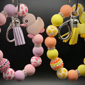 Limited Edition Duck Bracelets – Pastel Pink, Purple & Yellow – Silicone Beads, Dazzling Gem Accent – Cute Cruise Gift, Party Favor, or Jeep