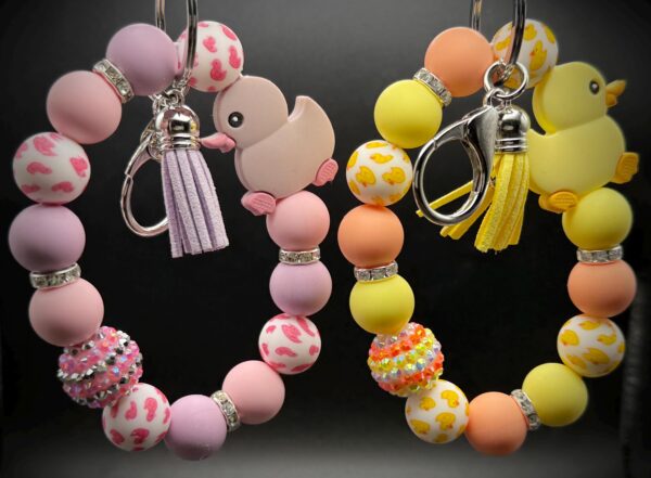 Limited Edition Duck Bracelets – Pastel Pink, Purple & Yellow – Silicone Beads, Dazzling Gem Accent – Cute Cruise Gift, Party Favor, or Jeep