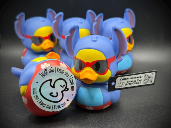 LIMITED EDITION Summer Disney Ducks – 3” Luau Stitch – Hawaiian Cruise Ducks with Sunglasses – Custom Tags - Party Favors