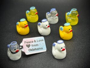 Mini Angel Ducks, Mixed Colors, Glow in the Dark -  White, Yellow, Clear Glow, Yellow Glow – Custom Tags & Optional Magnet, Suction Cup Base