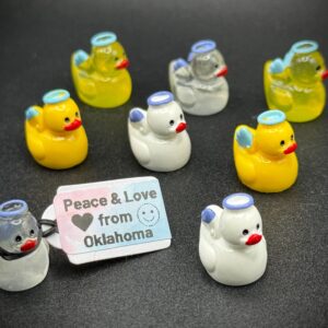 Mini Angel Ducks, Mixed Colors, Glow in the Dark -  White, Yellow, Clear Glow, Yellow Glow – Custom Tags & Optional Magnet, Suction Cup Base