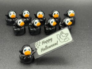Mini Grim Reaper Ducks – Halloween Ducks  Custom Glow-in-the-Dark Tags & Optional Magnet or Suction Cup Base, Trick or Treat, Over the Hill