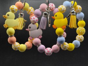 Limited Edition Duck Bracelets – Pastel Blue, Purple & Yellow – Silicone Beads, Dazzling Gem Accent – Cute Cruise Gift, Cruise Essential
