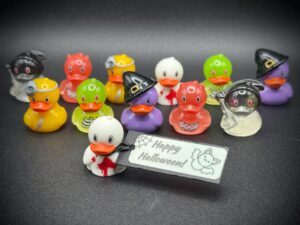 Mini Halloween Ducks – Witch, Skeleton, Creepy Doctor, Devil, Grim Reaper & Ghost | with Custom Tags, Optional Magnet or Suction Cup