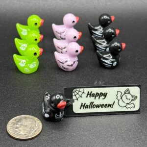 Mini Halloween Ducks – Ghost Ducks, Bat Ducks & Skeleton Ducks – Custom Tags (glow in the dark), Optional Magnet or Suction Cup