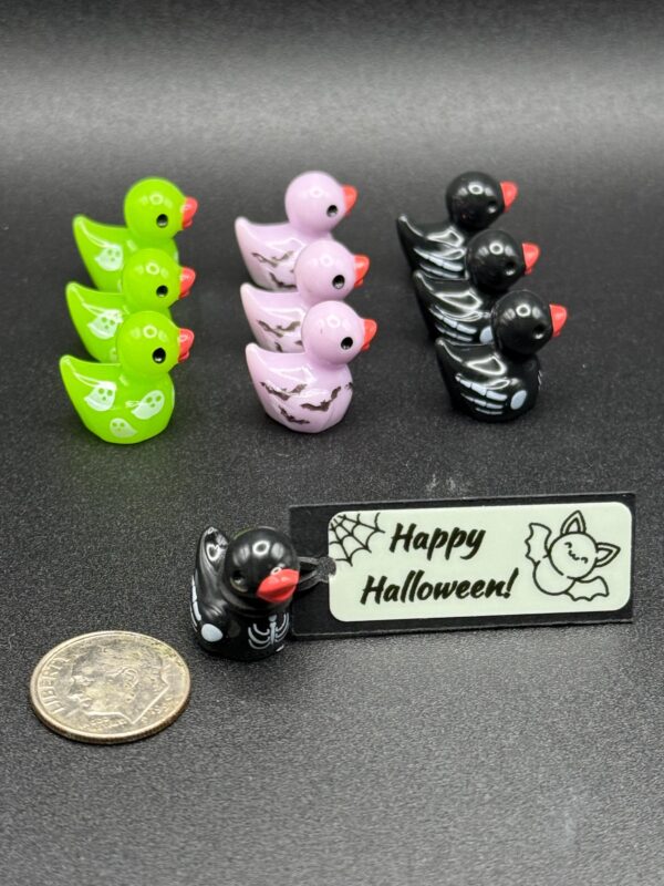 Mini Halloween Ducks – Ghost Ducks, Bat Ducks & Skeleton Ducks – Custom Tags (glow in the dark), Optional Magnet or Suction Cup
