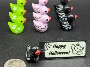 Mini Halloween Ducks – Ghost Ducks, Bat Ducks & Skeleton Ducks – Custom Tags (glow in the dark), Optional Magnet or Suction Cup