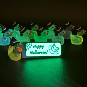 Mini Halloween Witch Ducks – Glow in the Dark Ducks w/ Custom Glow Tags | Optional Magnet or Suction Cup | Trick or Treat Alt or Addition