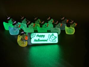 Mini Halloween Witch Ducks – Glow in the Dark Ducks w/ Custom Glow Tags | Optional Magnet or Suction Cup | Trick or Treat Alt or Addition