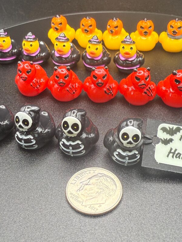 Mini Halloween Ducks – Skeleton, Devil, Witch & Pumpkin | High Quality Rubber Ducks with Custom Tags, Optional Magnet or Suction Cup Base